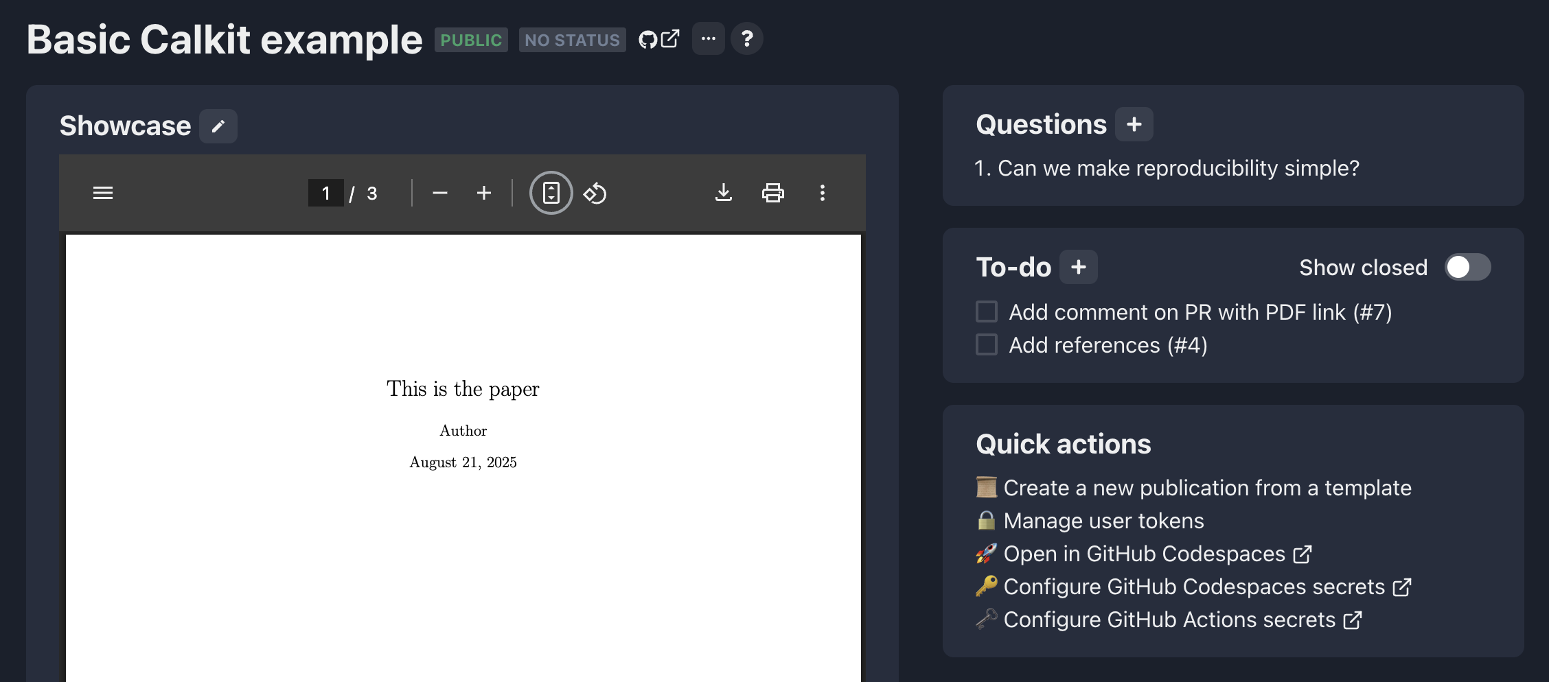 Project quick actions links