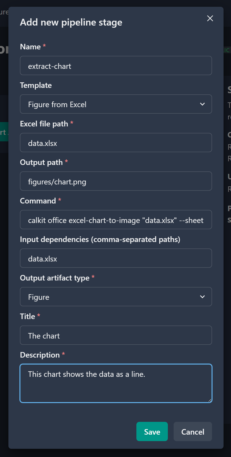 Creating a new pipeline stage to extract our chart from Excel.