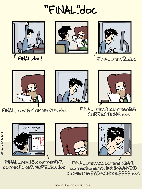 Manual or ad hoc 'version control' (don't do this.) From phdcomics.com.