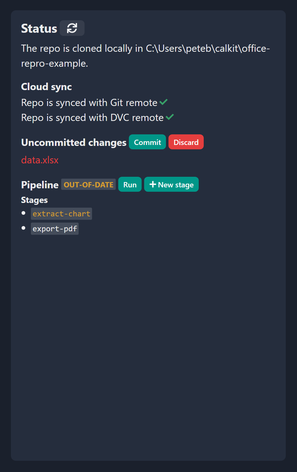 After adding a row to the spreadsheet, the pipeline is again out-of-date.